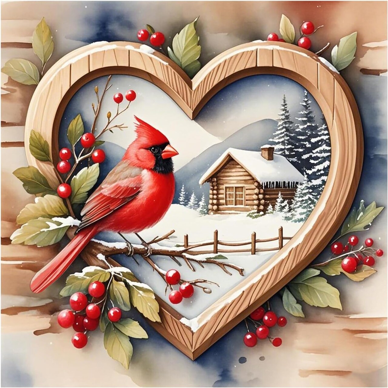 Cardinal Diamond Art Kits for Adults, Diamond Painting Kits for Beginners, 5D Round Diamond Dots Gem Craft Art Home Wall Decor 12x12 inch, Winter